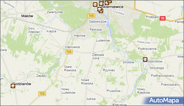mapa Dębowa Góra gmina Skierniewice, Dębowa Góra gmina Skierniewice na mapie Targeo