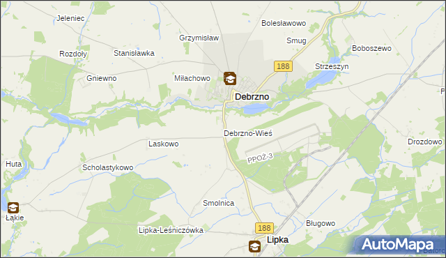 mapa Debrzno-Wieś, Debrzno-Wieś na mapie Targeo