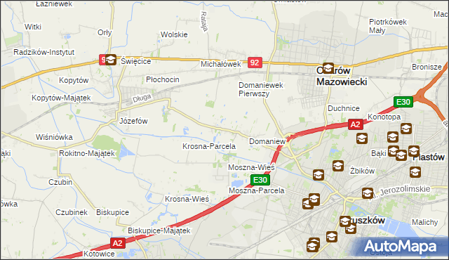 mapa Domaniewek gmina Brwinów, Domaniewek gmina Brwinów na mapie Targeo