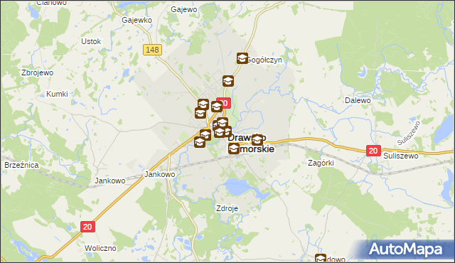 mapa Drawsko Pomorskie, Drawsko Pomorskie na mapie Targeo