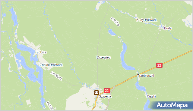 mapa Drzewiec gmina Jastrowie, Drzewiec gmina Jastrowie na mapie Targeo