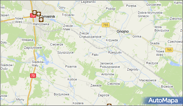 mapa Falki gmina Gnojno, Falki gmina Gnojno na mapie Targeo