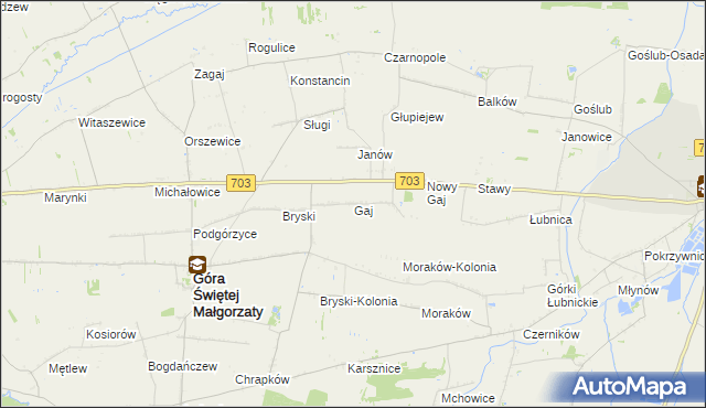 mapa Gaj gmina Góra Świętej Małgorzaty, Gaj gmina Góra Świętej Małgorzaty na mapie Targeo