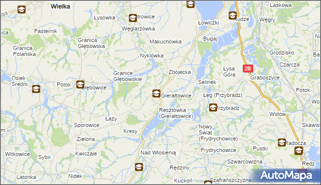 mapa Gierałtowice gmina Wieprz, Gierałtowice gmina Wieprz na mapie Targeo