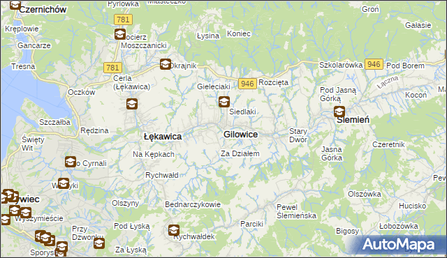 mapa Gilowice powiat żywiecki, Gilowice powiat żywiecki na mapie Targeo