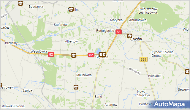 mapa Głębokie gmina Cyców, Głębokie gmina Cyców na mapie Targeo