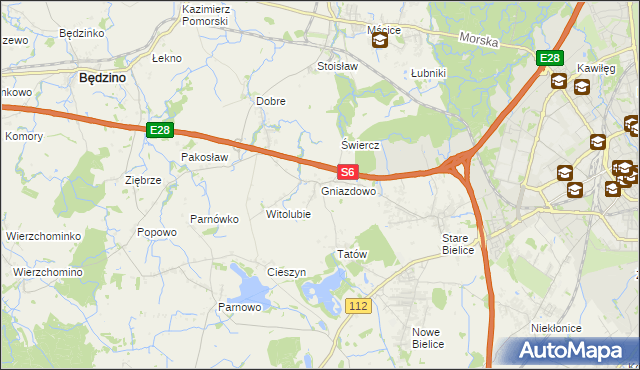 mapa Gniazdowo gmina Biesiekierz, Gniazdowo gmina Biesiekierz na mapie Targeo