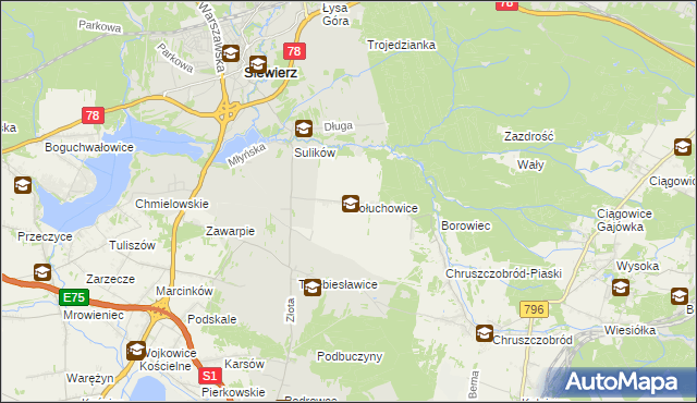 mapa Gołuchowice gmina Siewierz, Gołuchowice gmina Siewierz na mapie Targeo