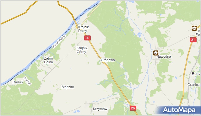 mapa Grabowo gmina Chojna, Grabowo gmina Chojna na mapie Targeo