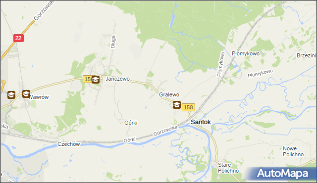 mapa Gralewo gmina Santok, Gralewo gmina Santok na mapie Targeo