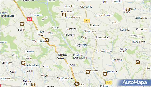 mapa Grębynice, Grębynice na mapie Targeo