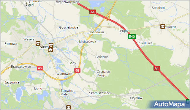 mapa Grodziec gmina Niemodlin, Grodziec gmina Niemodlin na mapie Targeo