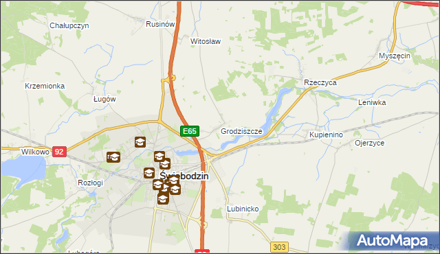mapa Grodziszcze gmina Świebodzin, Grodziszcze gmina Świebodzin na mapie Targeo