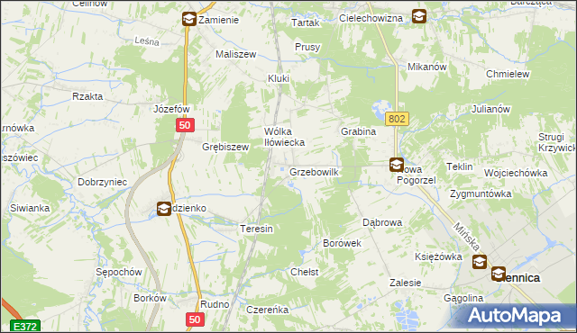 mapa Grzebowilk gmina Siennica, Grzebowilk gmina Siennica na mapie Targeo