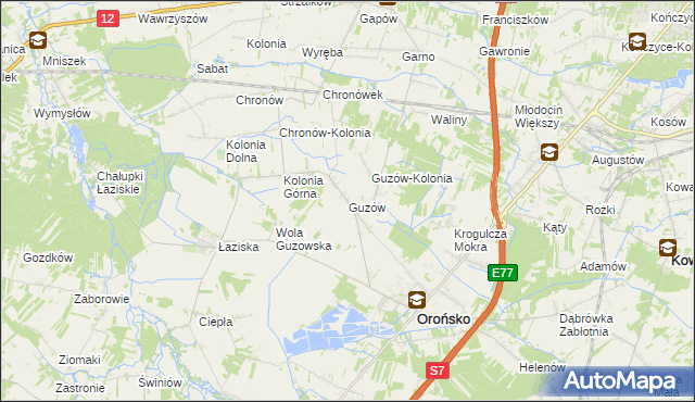 mapa Guzów gmina Orońsko, Guzów gmina Orońsko na mapie Targeo