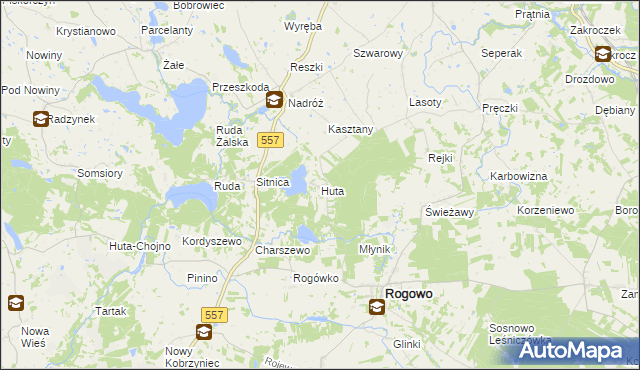 mapa Huta gmina Rogowo, Huta gmina Rogowo na mapie Targeo
