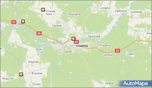 mapa Inowłódz, Inowłódz na mapie Targeo