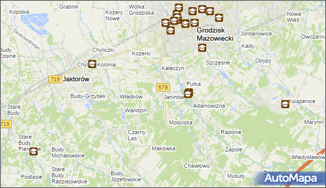 mapa Janinów gmina Grodzisk Mazowiecki, Janinów gmina Grodzisk Mazowiecki na mapie Targeo