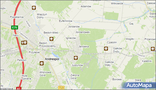 mapa Janówka gmina Andrespol, Janówka gmina Andrespol na mapie Targeo