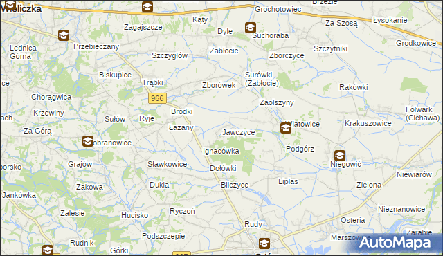 mapa Jawczyce gmina Biskupice, Jawczyce gmina Biskupice na mapie Targeo