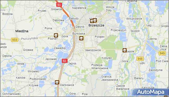 mapa Jawiszowice, Jawiszowice na mapie Targeo