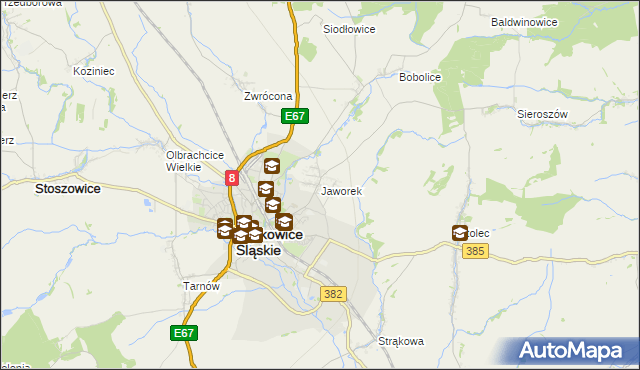 mapa Jaworek gmina Ząbkowice Śląskie, Jaworek gmina Ząbkowice Śląskie na mapie Targeo