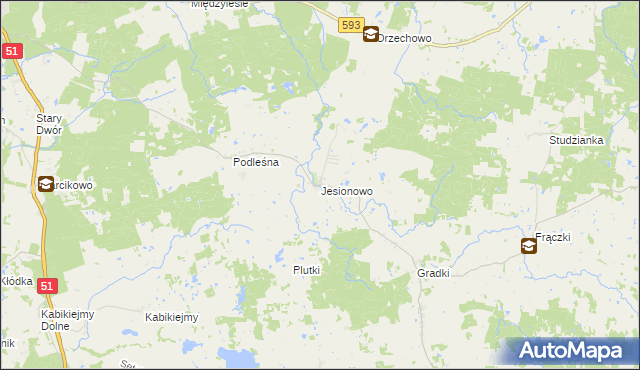 mapa Jesionowo gmina Dobre Miasto, Jesionowo gmina Dobre Miasto na mapie Targeo