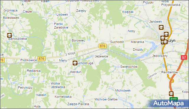 mapa Jeżewice gmina Tarczyn, Jeżewice gmina Tarczyn na mapie Targeo