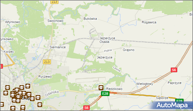 mapa Jezierzyce gmina Słupsk, Jezierzyce gmina Słupsk na mapie Targeo