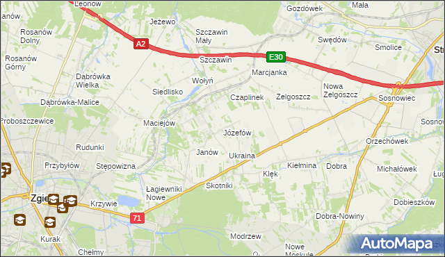 mapa Józefów gmina Zgierz, Józefów gmina Zgierz na mapie Targeo