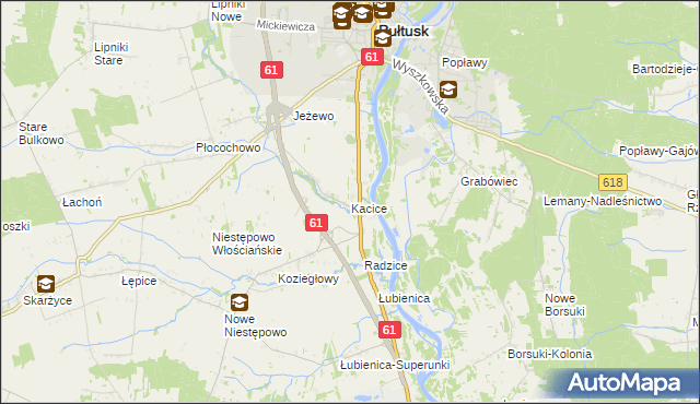 mapa Kacice gmina Pułtusk, Kacice gmina Pułtusk na mapie Targeo