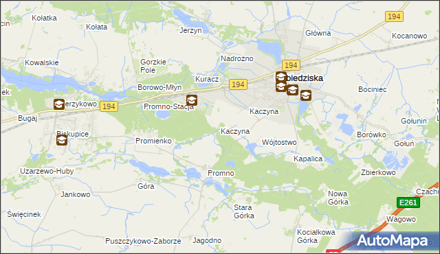 mapa Kaczyna gmina Pobiedziska, Kaczyna gmina Pobiedziska na mapie Targeo