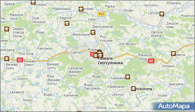 mapa Kalwaria Zebrzydowska, Kalwaria Zebrzydowska na mapie Targeo