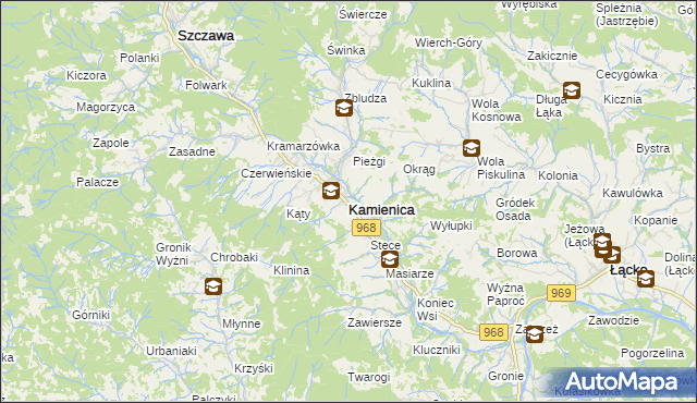 mapa Kamienica powiat limanowski, Kamienica powiat limanowski na mapie Targeo
