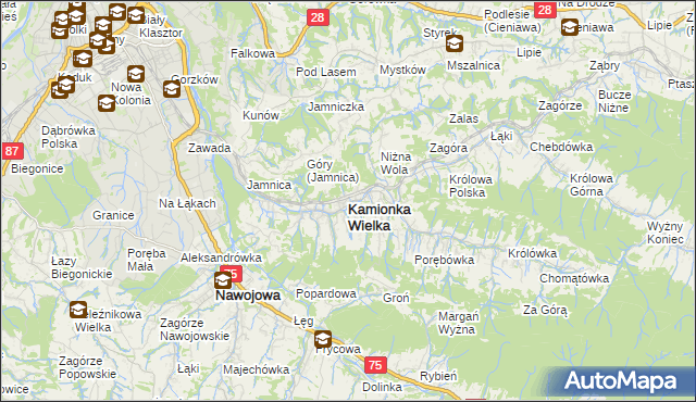 mapa Kamionka Wielka, Kamionka Wielka na mapie Targeo