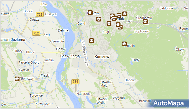 mapa Karczew powiat otwocki, Karczew powiat otwocki na mapie Targeo
