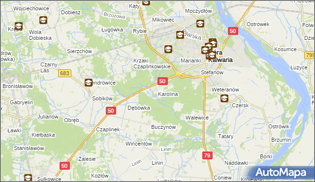 mapa Karolina gmina Góra Kalwaria, Karolina gmina Góra Kalwaria na mapie Targeo