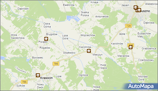 mapa Karolinów gmina Krasocin, Karolinów gmina Krasocin na mapie Targeo