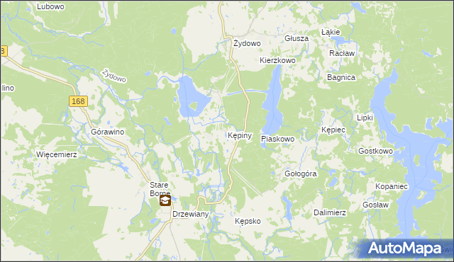 mapa Kępiny gmina Polanów, Kępiny gmina Polanów na mapie Targeo