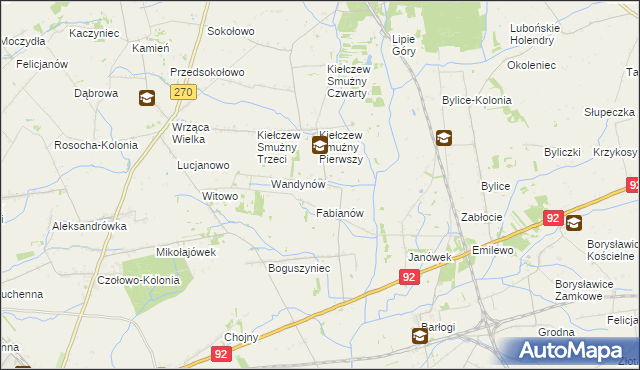 mapa Kiełczew Górny, Kiełczew Górny na mapie Targeo