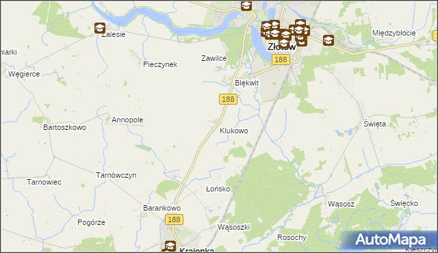 mapa Klukowo gmina Złotów, Klukowo gmina Złotów na mapie Targeo