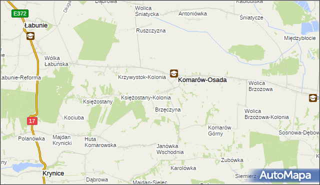 mapa Komarów-Wieś, Komarów-Wieś na mapie Targeo