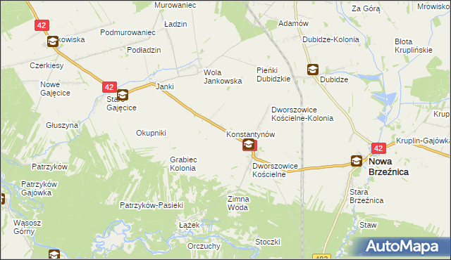 mapa Konstantynów gmina Nowa Brzeźnica, Konstantynów gmina Nowa Brzeźnica na mapie Targeo