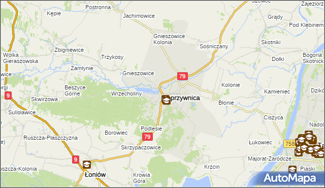 mapa Koprzywnica powiat sandomierski, Koprzywnica powiat sandomierski na mapie Targeo