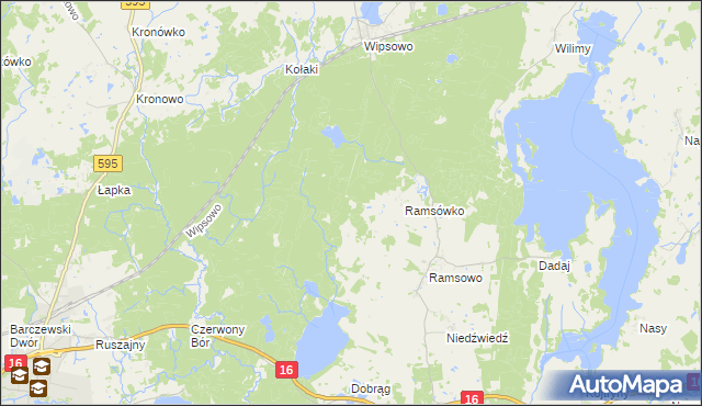 mapa Koronowo gmina Barczewo, Koronowo gmina Barczewo na mapie Targeo