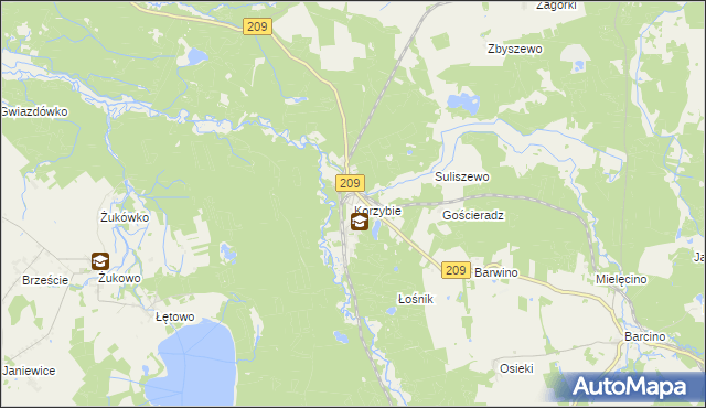 mapa Korzybie gmina Kępice, Korzybie gmina Kępice na mapie Targeo