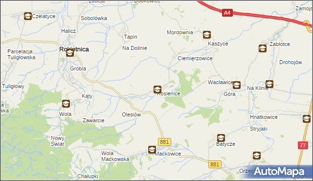 mapa Kosienice, Kosienice na mapie Targeo