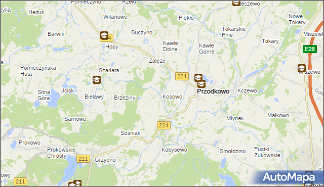 mapa Kosowo gmina Przodkowo, Kosowo gmina Przodkowo na mapie Targeo