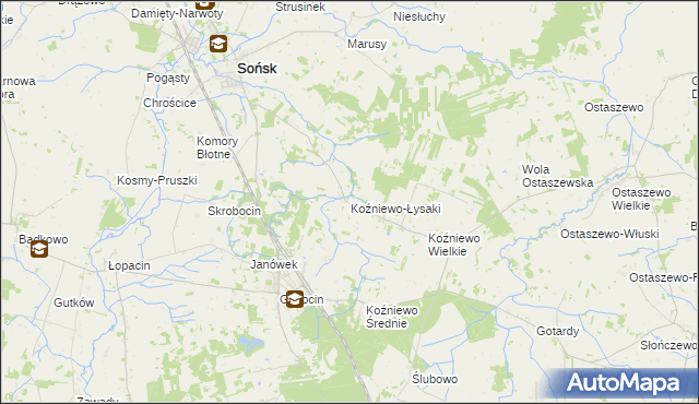 mapa Koźniewo-Łysaki, Koźniewo-Łysaki na mapie Targeo