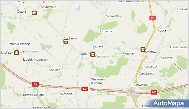 mapa Kożuszki gmina Międzyrzec Podlaski, Kożuszki gmina Międzyrzec Podlaski na mapie Targeo